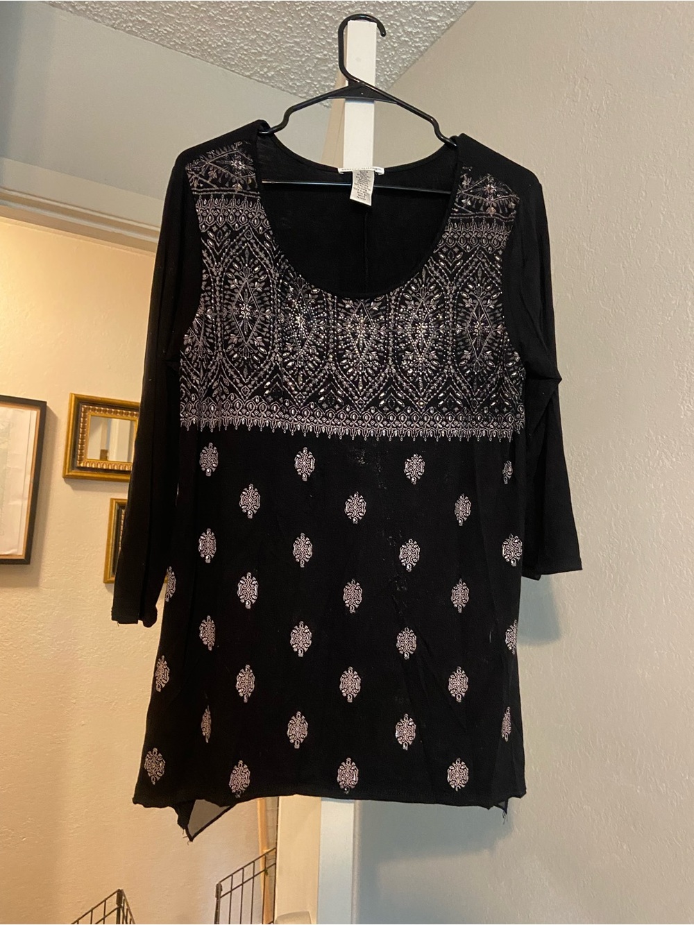 Rebecca Malone Black Tunic with Silver Embroidery